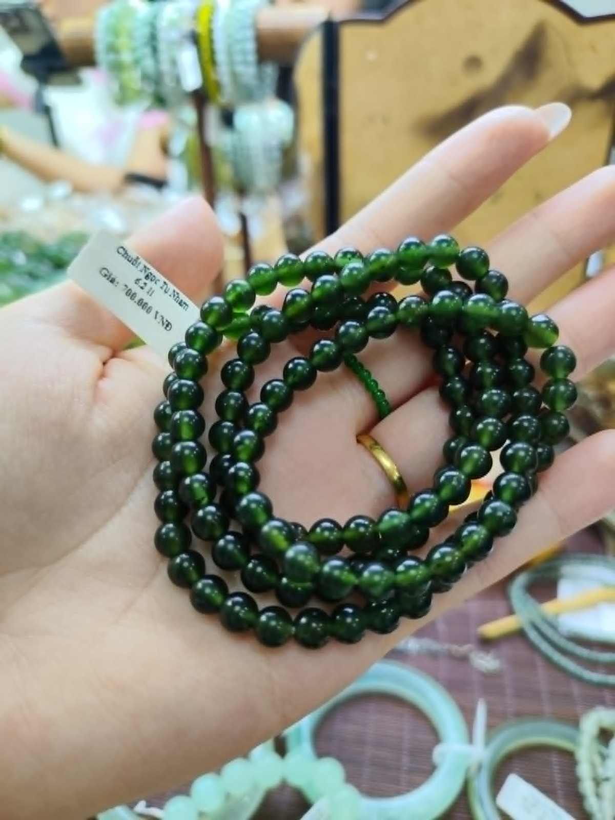 Chuỗi ngọc tụ nham quấn 4 màu xanh cay đậm 6.2li